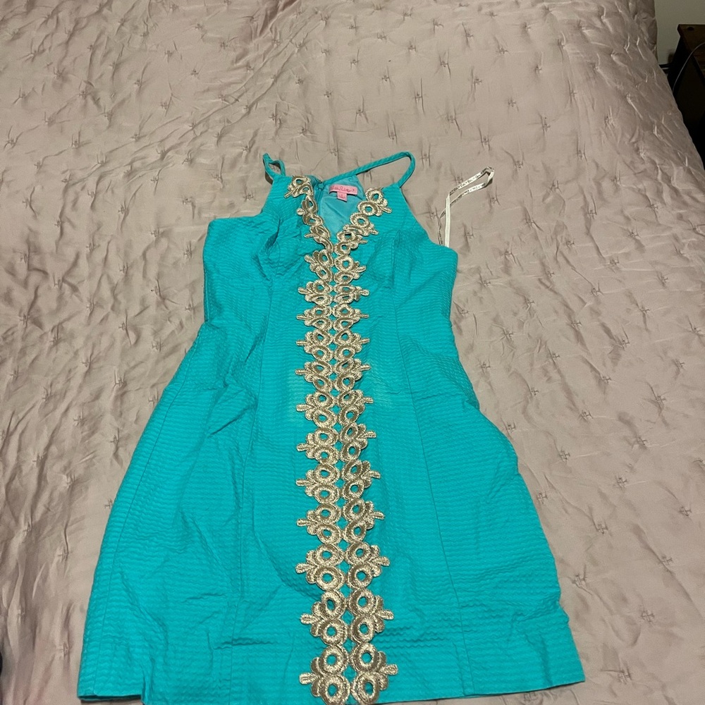 Lilly Pulitzer Turquoise Dress with Gold Embellishments